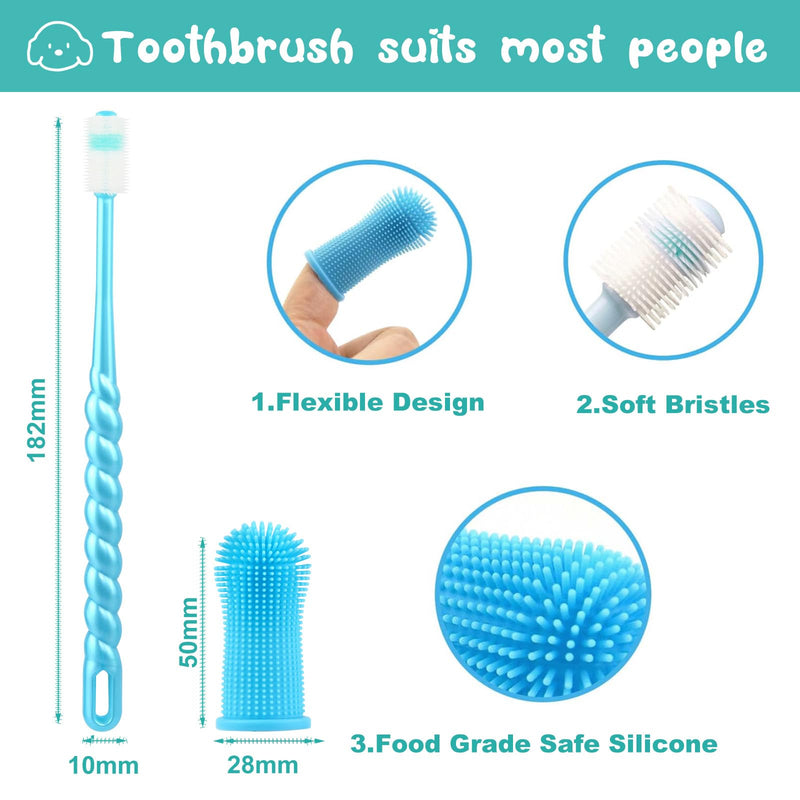 Dog Toothbrush, Finger Toothbrush, 360 Degree Silicone Toothbrush for Dental Care, Easy Dog Cat Puppy Teeth Cleaning 5Pack Blue