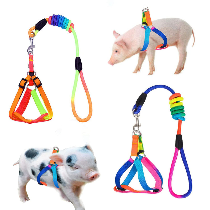 Mini Pig Harness, 2 Pieces Adjustable Small Pig Harness with Leash Set Pet Pig Harness Supplies Harness Set for for Hog Piggy Rabbit Small Animals Walking Jogging (S, Multicolor) S