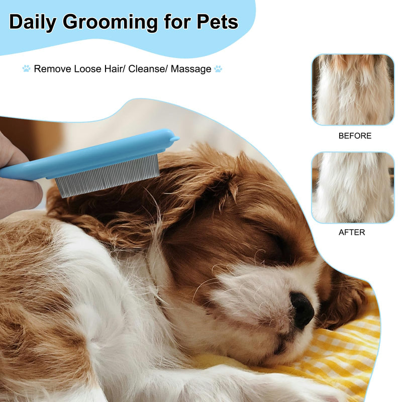 Cute Plastic Dog Comb with Stainless Steel Bristles and Furry Ears Design - Pet Grooming Tool for Removing Dirt and Tangles （Blue） Blue - PawsPlanet Australia