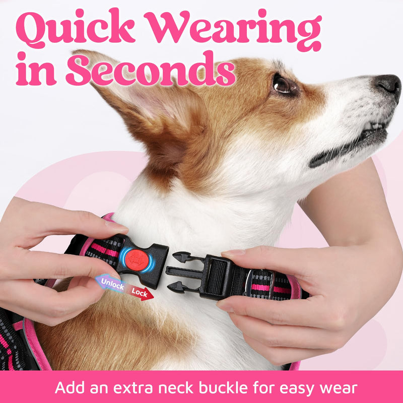 rabbitgoo Dog Harness for Large Dogs, No Pull Pet Vest with 3 Buckles, Adjustable Soft Padded Pet Harness with Easy Control Handle and Reflective Strips, Black & Rose Pink, L - PawsPlanet Australia