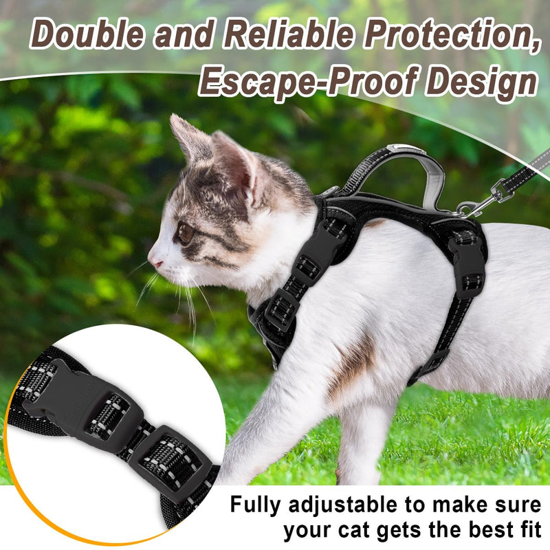 Cat Harness and Leash Set for Walking Escape Proof for Small Large cat Kitten Harness with ID tag Pocket (Black,XS) X-Small Black - PawsPlanet Australia