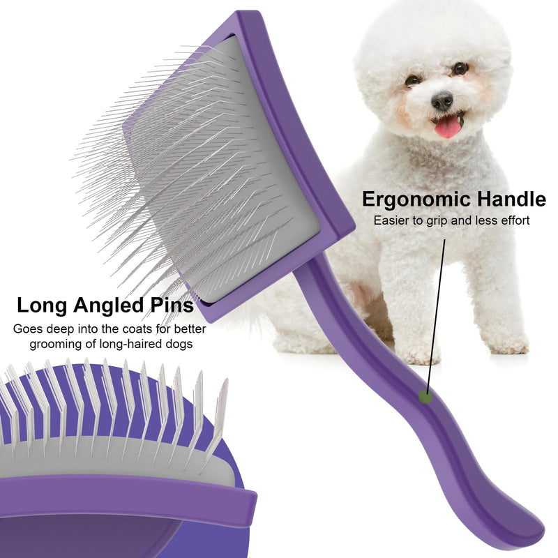 Dog Slicker Brush,Professional Doodle Brush,Extra Long Pin Large Dog Brush for Grooming Long Haired Dogs(Poodles,Goldendoodles,Labradoodles),Easy to Remove Loose Fur,Tangles,Mats,Fluff,Purple Purple - PawsPlanet Australia