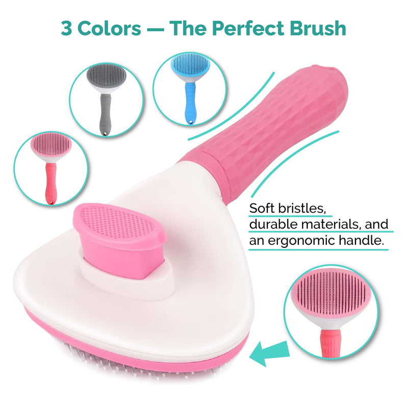PETS-LAMB Self-Cleaning Dog and Cat Grooming Brush, Suitable for Long or Short Hair, Loose Hair Removal Brush, Easy to Remove, Pet Massage Tool. (Pink) Pink