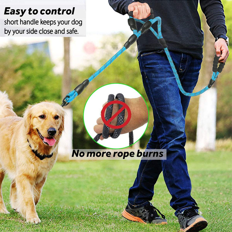 JSXD Heavy Duty Double Handle Dog Leash - 5 FT, Padded & Reflective, Rope for Small to Large Dogs (Blue) Rope-Blue - PawsPlanet Australia