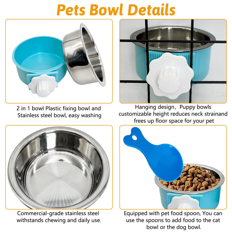 Hamiledyi Crate Dog Bowl Cat - Removable Stainless Steel Hanging No Spill Pet Bowl for Kennels Durable Detachable Design Fits Small Medium Dog Cages (2 Pcs, Blue - PawsPlanet Australia