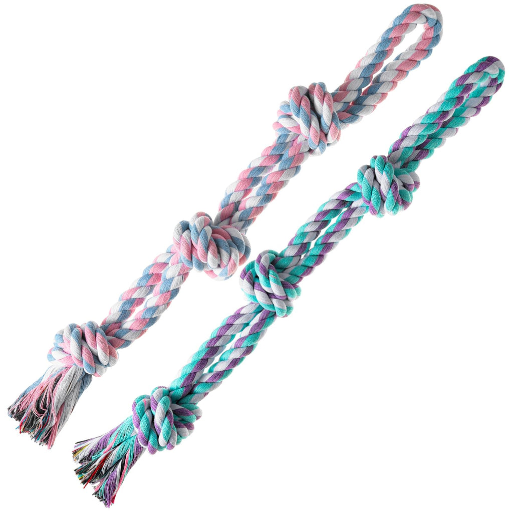 Dog Rope Toys 2 Pcs Indestructible Dog Toys, Dog Chew Toys for Aggressive Chewers, Tough Puppy Teething Chew Toys for Boredom, Dental Cleaning Tug of War Dog Toy, Great for Small to Large Breed Pink & Purple