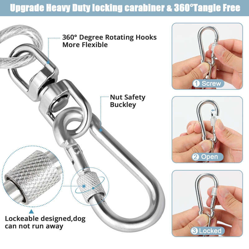 jenico Dog Tie Out Cable, 10/15/20/30/40/50/70/100/150FT Dog Runner Cable with Swivel Hook and Shock Spring, Dog Leash Run Tether for Yard Outdoor and Camping,for Small to Medium Pets Up to 500 LBS White 10FT - PawsPlanet Australia