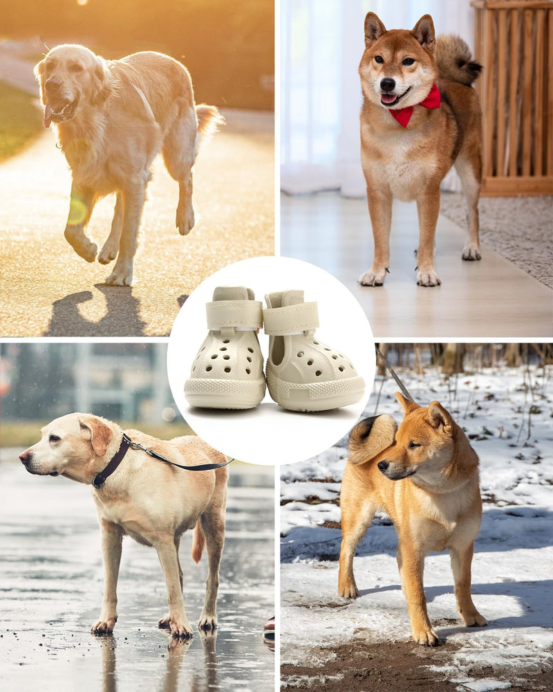 Dog Boots for Hot Pavement & Snow – Waterproof Non-Slip Dog Shoes with Reflective Straps, Adjustable Easy-On Pet Booties for Small Medium Large Dogs, Outdoor Paw Protection, 4Pcs Beige Size 6(2.17" × 2.76") (W × L) - PawsPlanet Australia