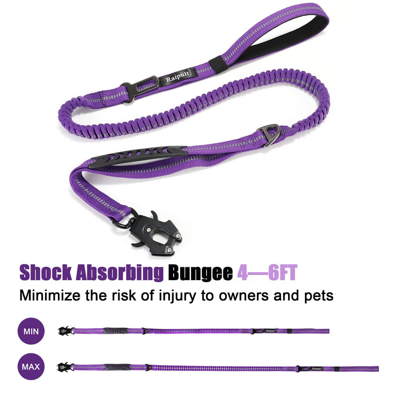 Raipult Shock Absorbing Tactical Dog Leash, 4-6FT Heavy Duty Bungee Leash, Anti-Pull Elastic Training Lead with Car Seatbelt & 2 Handles for Medium Large Dogs,Purple Modern Violet Aviation aluminum - PawsPlanet Australia