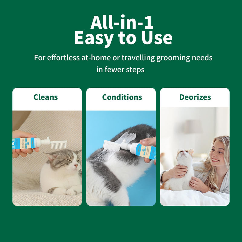 2-in-1 Pet Grooming Kit, Gentle Comb and Waterless Cleaning Mousse for Dogs and Cats, No-Rinse Foam for Fresh-Smelling, Soft, Tangle-Free Coats