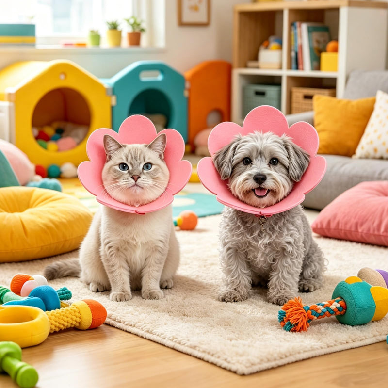Cat Protective Collar, 4 Pieces 22-28 cm Adjustable Cat Collar, Soft & Breathable Cat Neck Brace, Anti-Bite Collar for Wound Healing, Cat Collar for Cats and Small Dogs (Sunflower)