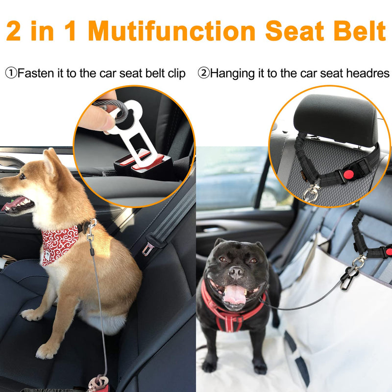 CHZUOBER Chew Proof Dog Car Seat Belt, 2 in 1 Steel Cable Dog Car Accessories Headrest Restraint Dog Car Seatbelt for Medium Large Dogs Chewer Heavy Duty Dog Seatbelts for Cars Swivel Attach Black 1 Pack - PawsPlanet Australia