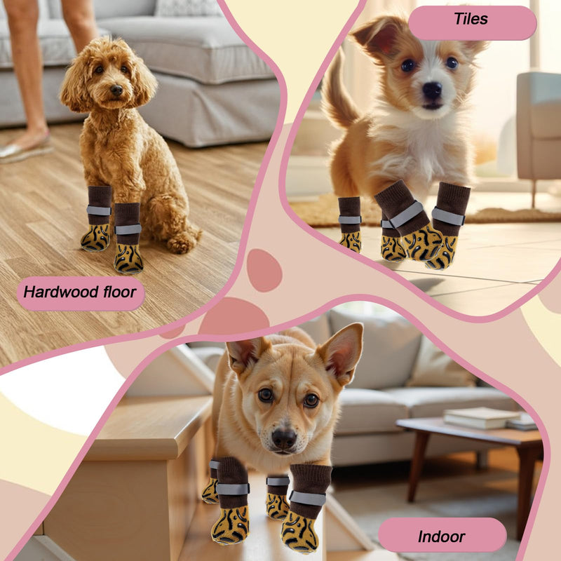 4 Pcs Dog Socks to Prevent Licking Paws, Dog Socks for Hot Pavement, Double Side Non Slip Pattern Dogs Sock, Dogs Booties for Hardwood Floors Anti Slip Caramel(M) M - PawsPlanet Australia