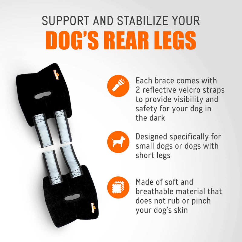 NeoAlly - Short Rear Leg Hock Brace, Dog Leg Brace for Rear Leg, Hock & Ankle Support, Dog Brace for Torn ACL & CCL, Dog Leg Sleeve with Reflective Straps, Small, Black, 1 Pair Small (1 Pair)
