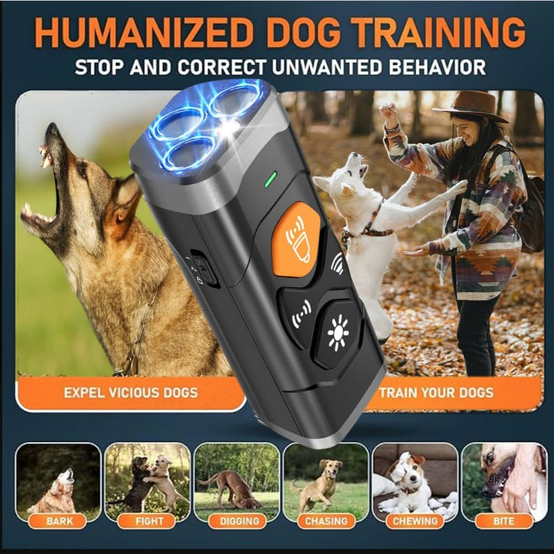 Anti-Bark Ultrasonic Dog Bark Deterrent Device – Handheld Bark Control with 3 Frequencies, 25ft Range, LED Flashlight – Safe Training for Small/Large Dogs, Rechargeable, Black