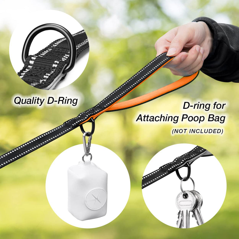 PHOEPET 5 Feet Heavy Duty Dog Leash - Reflective - Soft Padded Handle Traffic Grip for Extra Control (L,Orange) L(Width: 1") Orange - PawsPlanet Australia