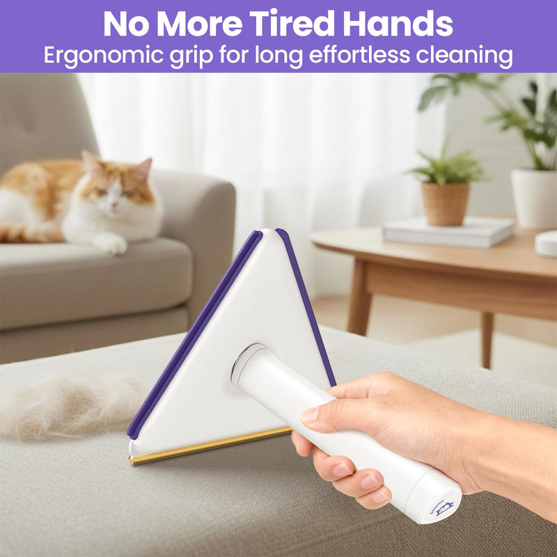 Multi-Use Pet Hair Removal Tool: DELOMO Handheld Fur Rake Scraper – Metal Side for Deep Cleaning on Carpets, Rugs & Car Mats, and Rubber Side for Gentle Cleaning on Couches – Ideal for Pet Homes A: Purple