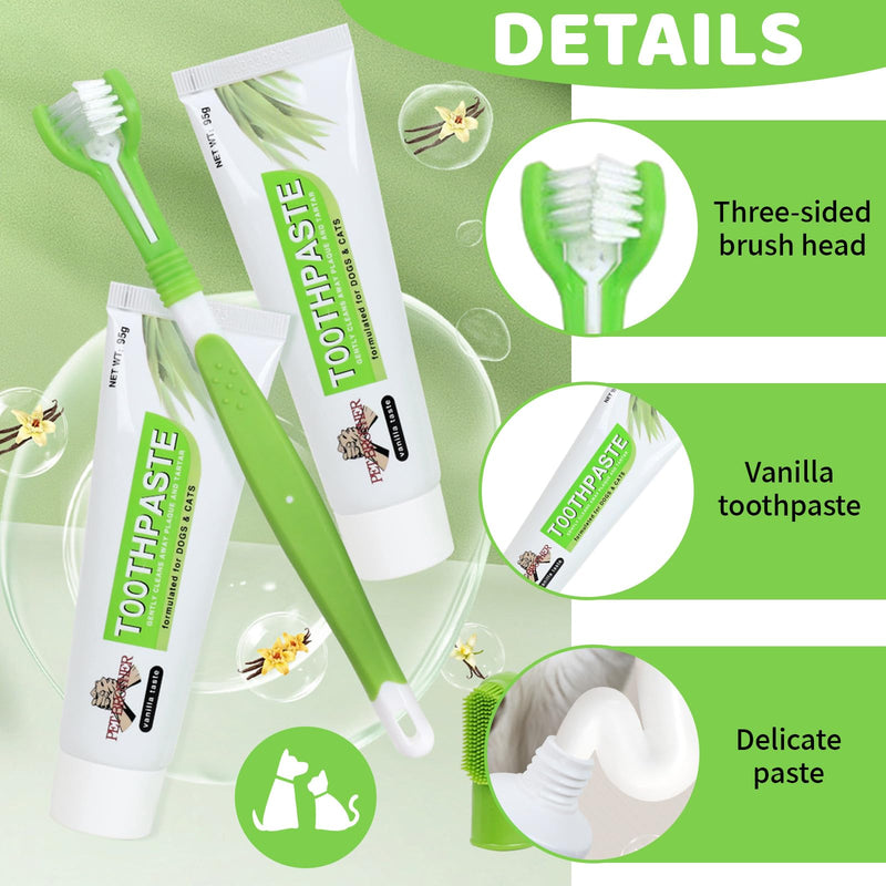 Pack of 3 Dog Toothbrushes, Removes Plaque and Bad Breath Dog Dental Care Set, Dog Toothpaste, for Small Dogs, Suitable for Refreshing Breath and Cleaning Dog Teeth