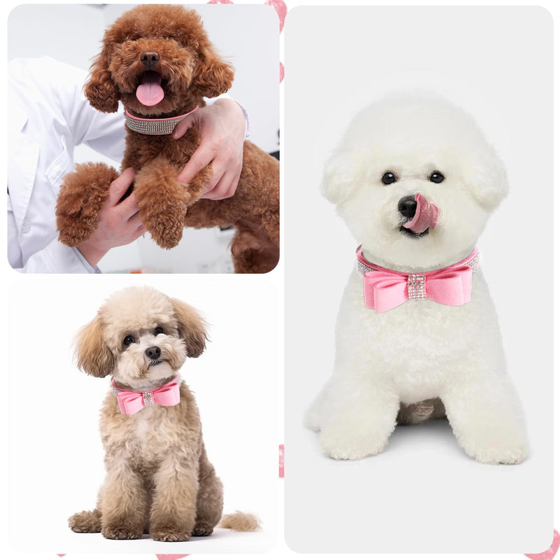 Pink Rhinestone Dog Collar XS, 2-Pack Bling Cat Collar Soft Suede Glitter Diamond Jewelry Crystal Girl Puppy Collar with Bow for XXS XS Small Medium Female Dogs & Kitten (XSmall) P XS(Neck 8"-11") - PawsPlanet Australia