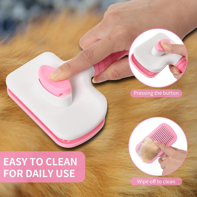 9 Pcs Pet Grooming Brush Set for Shedding, Professional Cats Dogs Long Hair Brush Nail Clipper And File Grooming Kit Self Cleanup Deshedding Multifunctional for Dogs Cats (Pink) Pink - PawsPlanet Australia