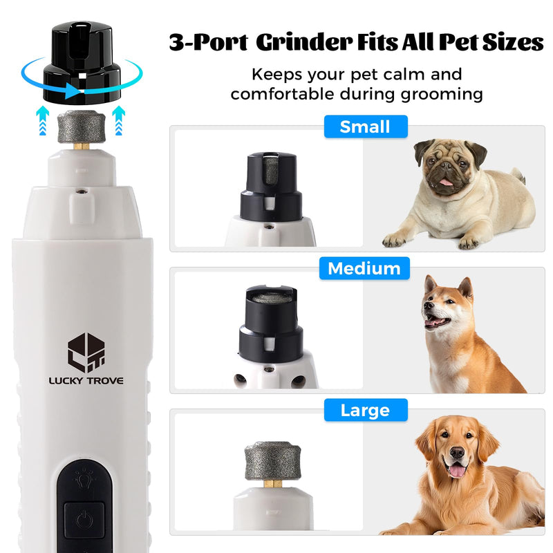 2026 Upgraded Silent Groom Pro Pet Nail Grinder,5-Speed Dog Nail Grinder with Led Light, 45db Quiet Painless Paws Grooming & Smoothing for Small Medium Large Dogs & Cats (1+2*Replacement Head) (White) White - PawsPlanet Australia