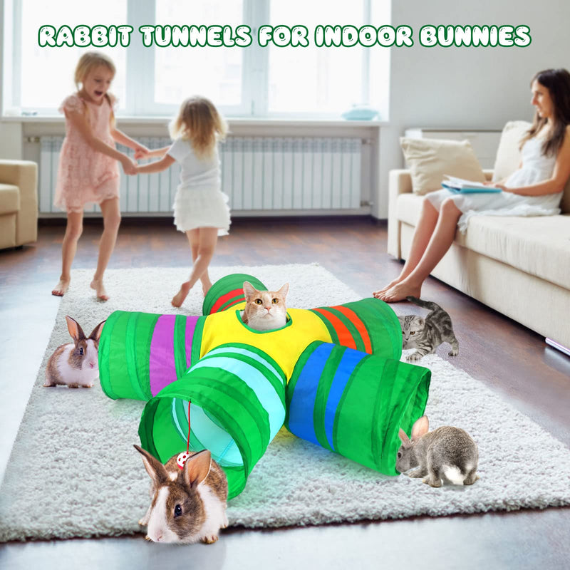 BWOGUE Rabbit Tunnels for Indoor Bunnies, Bunny Tunnels 5 Way Collapsible Small Animal Tunnels and Tubes with Play Ball Bunny Toys for Rabbits Guinea Pigs Kitten Puppy