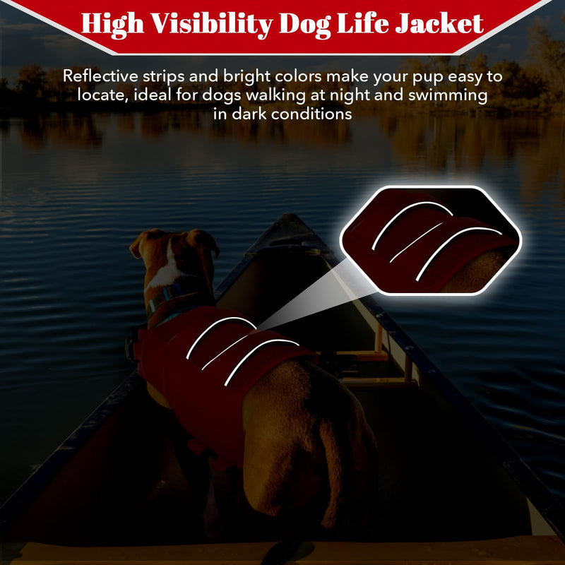 DENTRUN High Visibility Dog Life Jacket, Dog Life Vest for Swimming Boating Puppy Life Preserver Floatation Safety Pool Lake Reflective Float Coat Wetsuit & Rescue Handle for Medium Dog, Red