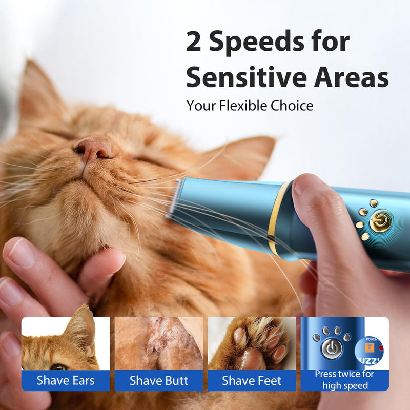 Dog Grooming Kit, Dog Clippers for Grooming for Thick Curly Coats, Professional Pet Hair Shaver Paw Trimmer Cordless Rechargeable Low Noise for Dogs Cats Animals Face Ear Blue - PawsPlanet Australia