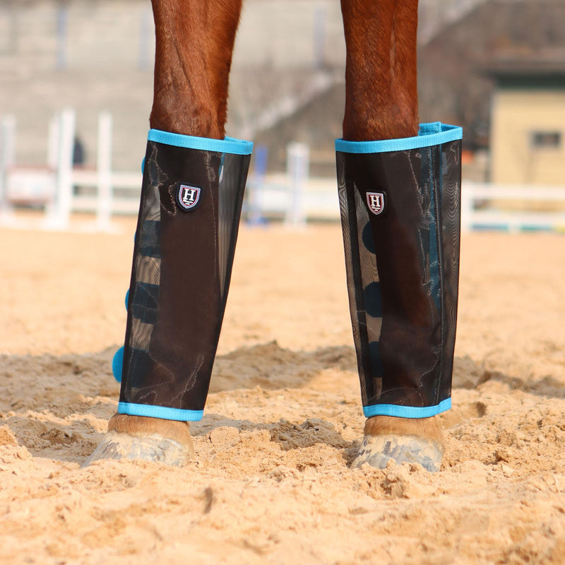 Harrison Howard Loose-Fitting Horse Fly Leggings Breathable, Tear-Resistant Fine Mesh Leg Guards Stay-on Comfortable Fly Boots (Set of 4) Sky Blue Medium