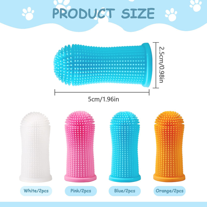 8 Pcs Dog Finger Toothbrush, Silicone Pet Finger Toothbrush, 360º Silicone Puppy Tooth Brush, Small Pets Teeth Cleaning Dental Care(4 Colours)