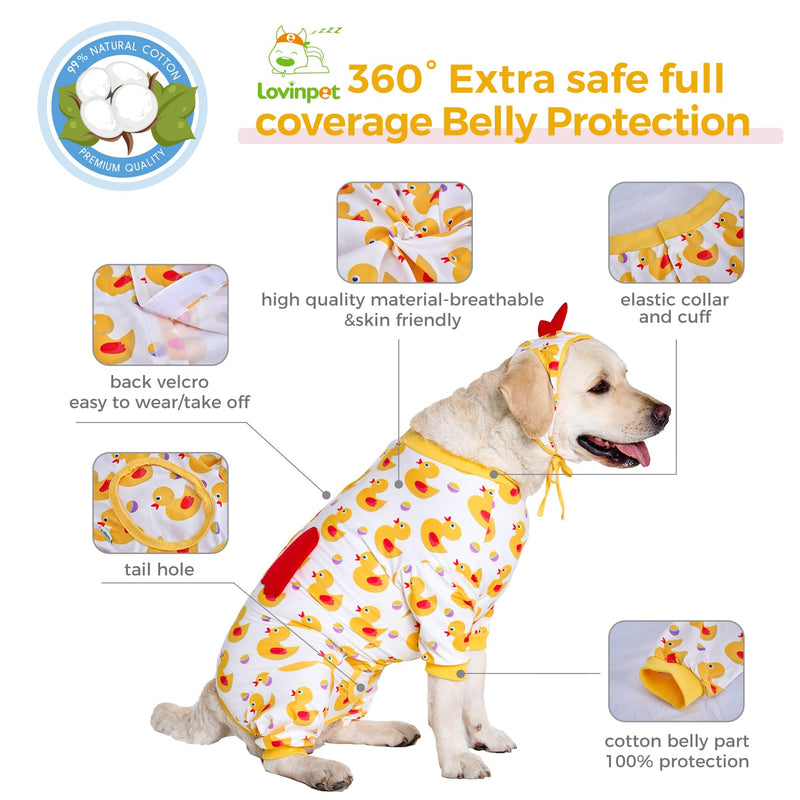 LovinPet Dog Recovery Suit - Medium Large - Dog Bodysuit for Abdominal Wound After Surgery Anti Licking Abdominal Wound Surgical Clothes Post-Operative Vest E-Collar Alternative,Duck,Yellow,M Red collar/Yellow - PawsPlanet Australia