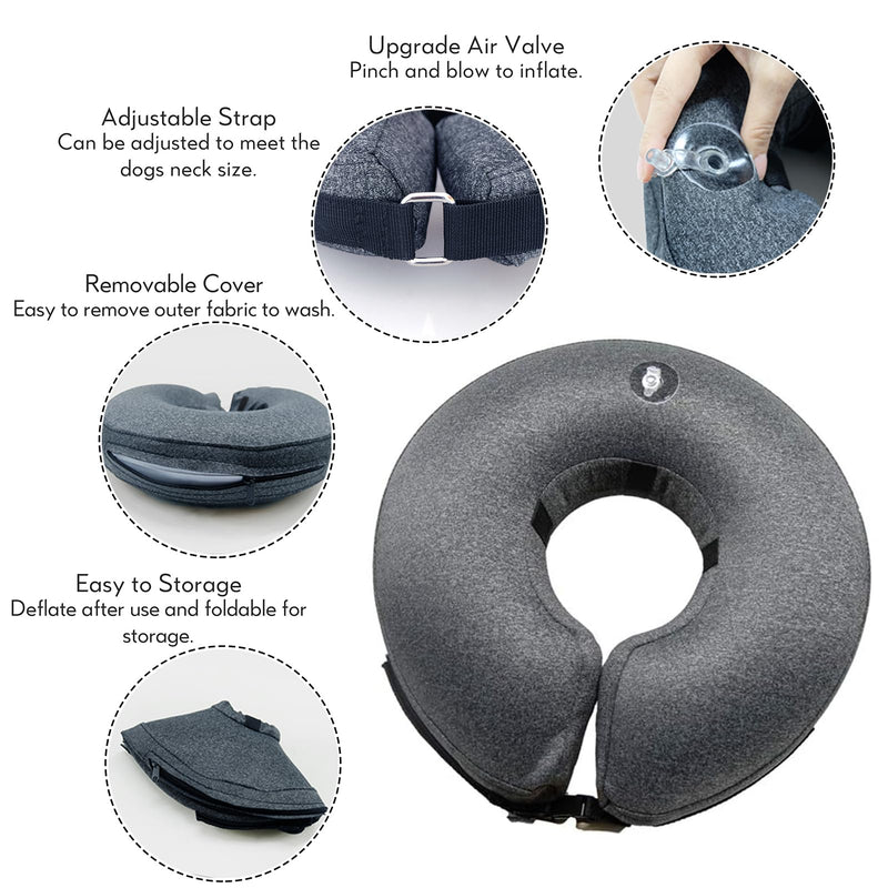 MIDOG Dog Cone Collar, Inflatable Dog Neck Donut Collar Alternative After Surgery, Soft Protective Recovery Cone for Small Medium Large Dogs and Cats Puppies - Alternative E Collar (Gray, XL) Grey X-Large(Neck:18"-24") - PawsPlanet Australia