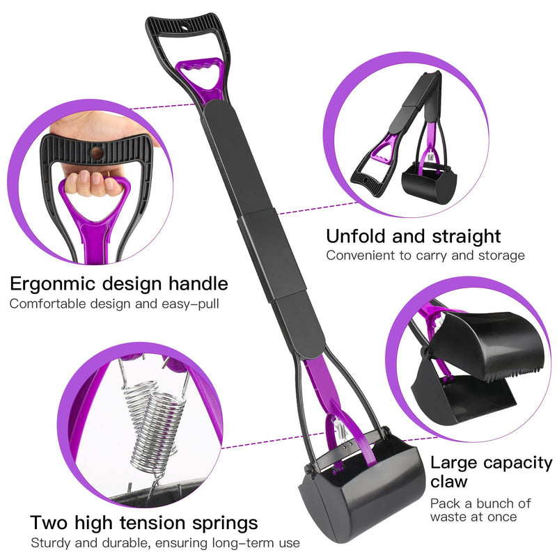 UPSKY 32'' Pooper Scooper for Large Small Dogs, Long Handle Dog Poop Scooper with Waste Bags, Portable Dog Poop Pick Up Tool, Folding Poop Scoop for Yard, Grass, Dirt, Gravel 1.Purple - PawsPlanet Australia