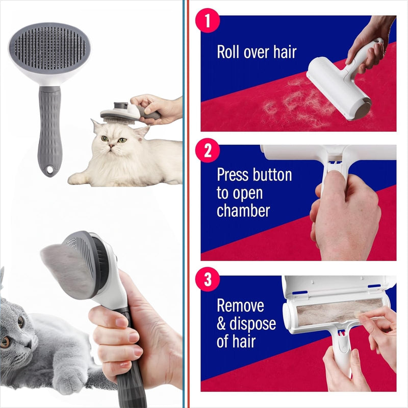 Roller Pet Hair Removal Tool，Reusable Lint Roller - Cat and Dog Hair Remover for Furniture，Dog Brush for Shedding，Portable Multi-Surface Fur Removal Tool (Sofas,Carpets,Clothing,Bed Sheet) - PawsPlanet Australia