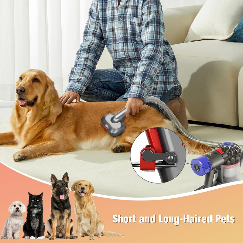 2-in-1 Dog Hair Vacuum Brush for Grooming & Shedding Compatible with Dyson Gen5, V15, V12, V11, V10, V8, V7 – Removes Loose Hair, Dander, Undercoat & Tangles – Self-Cleaning Design 2 in 1