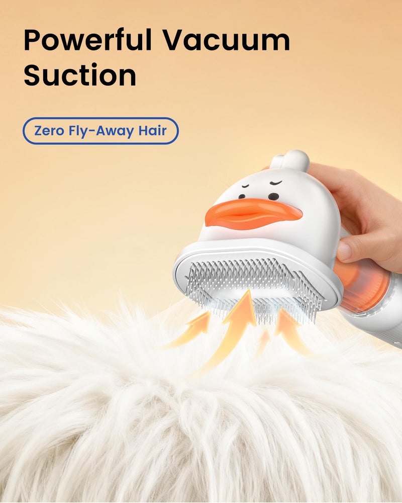 Vacuum Dog Brush for Shedding, 4-in-1 Self-Cleaning Slicker & Undercoat Rake, Deshedding Grooming Tool, Anti-Static, Massage & Combing All In One! (White) White