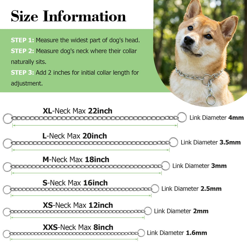 Choke Chain for Dogs Heavy Duty Slip Collars Chew Proof Metal Slip Link Dog Collar Chain for Medium Large Big XL Breed Dogs, Silver XL XL(Neck Max 22inch)D4mm - PawsPlanet Australia