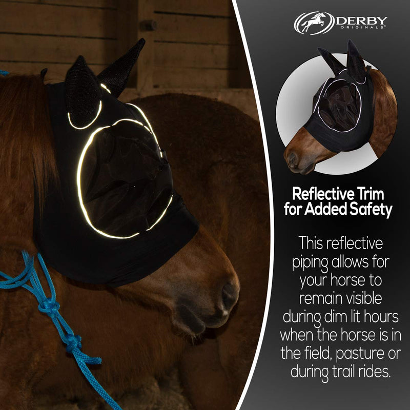 Derby Originals Reflective Lycra Fly Mask with 1 Year Warranty Mesh Eyes and Ears,Royal Blue,Medium (Cob/Arabian),72-7177-RBL-MED Royal Blue Medium (Cob/Arabian)