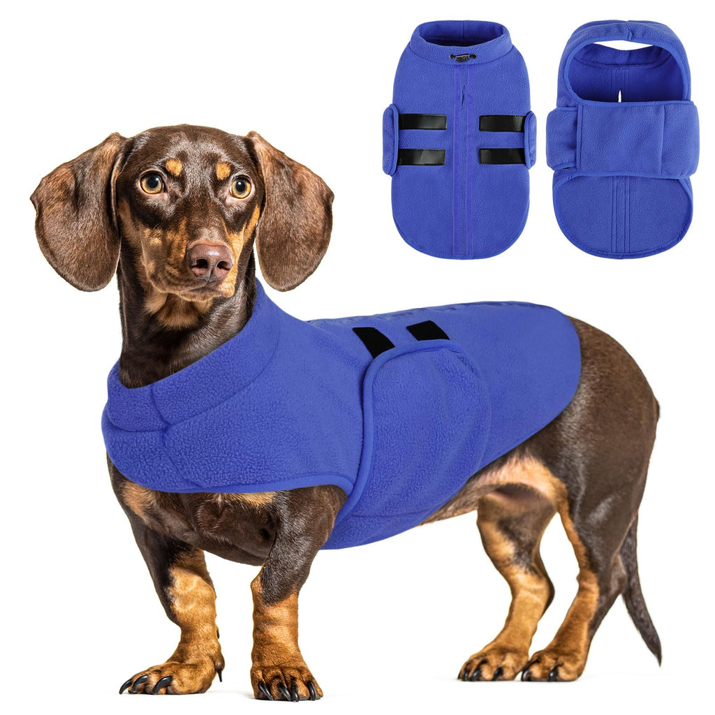 Queenmore Small Dog Sweater, Soft Fleece Vest Pullover Dog Jacket with Leash Hole, Warm Winter Dog Coats Cold Weather Doggy Dachshund Sweaters for Small Dogs Cats Boy or Girl (Blue, S) Blue