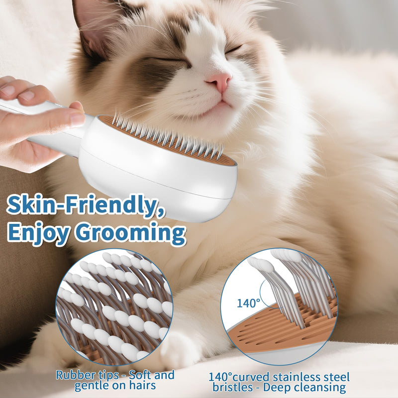 Cat Brush 2 PCS 5 In 1 for Indoor Cat Dog Pet Fur Remover Tool for Shedding & Grooming Anti-Static Spray Hair Removal Comb with Release Button Long Short Hair Pet Dog Supplies-White&Brown - PawsPlanet Australia