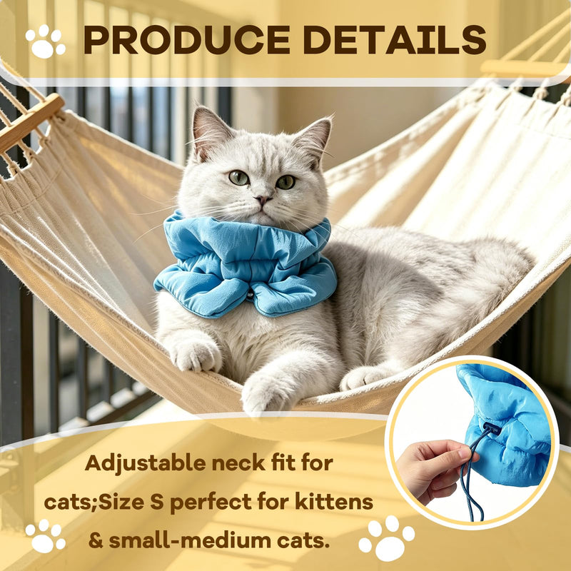 Cat neck brace, lick protection cat collar, recovery cat neck brace, adjustable, Elizabethan collar for cats and kittens, prevents licking of wounds, for use in case of injuries (Blue, S)
