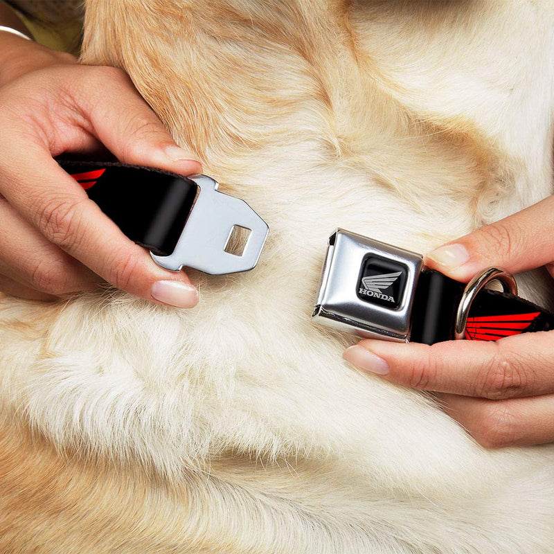 Buckle-Down Seatbelt Buckle Dog Collar - HONDA Motorcycle Logo Black/Red - 1.5" Wide - Fits 13-18" Neck - Small - PawsPlanet Australia