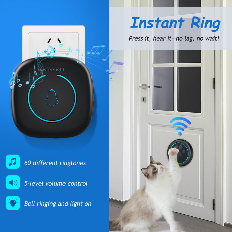 Dog Bells to Go Outside - Wireless Dog Door Bell with 1000ft Range, LED, Waterproof Potty Training Bell & Dog Buttons for Communication - Dog Clicker Alternative with 60 Melodies (1 Bell & 1 Receiver) 1 Bell & 1 Receiver - PawsPlanet Australia