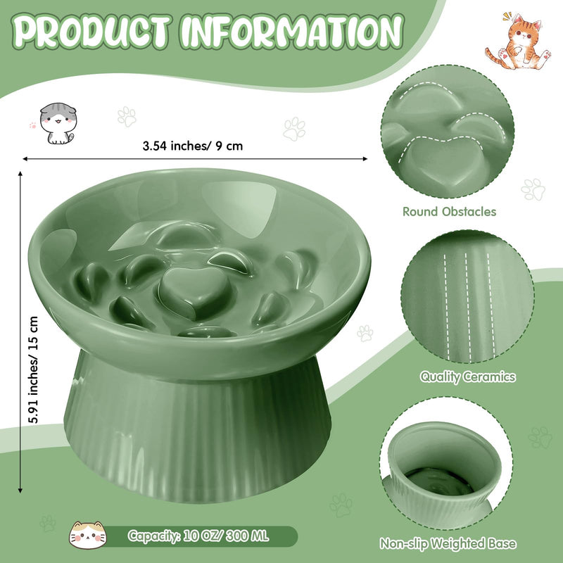 Tioncy Ceramic Slow Feeder Raised Cat Bowl Elevated Cat Bowls Anti Vomit Dry Wet Food and Water Bowl Easy to Clean Pet Bowls High Edge for Cats Small Dogs, Kitten Home, Dishwasher Safe(Sage Green) Sage Green - PawsPlanet Australia