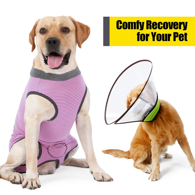 HEYWEAN Dog Recovery Suit Spay Suit for Female Dog Bodysuit After Surgery Dogs Onesie for Surgery Male Dogs Surgical Vest Substitute Recovery Collars Pink Striped L