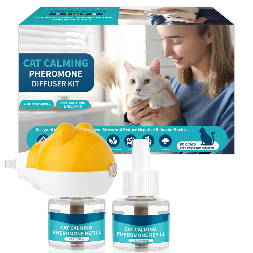 VICSOM Cat Calming Diffuser Kit, Cat Pheromones Calming Diffuser for Cat, 3-in-1 Cat Calm Plug in Kit with 1 Diffuser + 2 Refill, 60 Days Anti Anxiety Relief Stress Effect 1 diffuser+2 refills