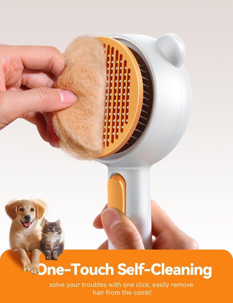 Pet Steam Brush for Dogs & Cats , Brushes for Indoor Cats with Release Button, Dual Speed Spray USB Rechargeable Grooming Supplies, Dog Brush for Shedding Suitable for All Long- and Short-haired Pets Orange