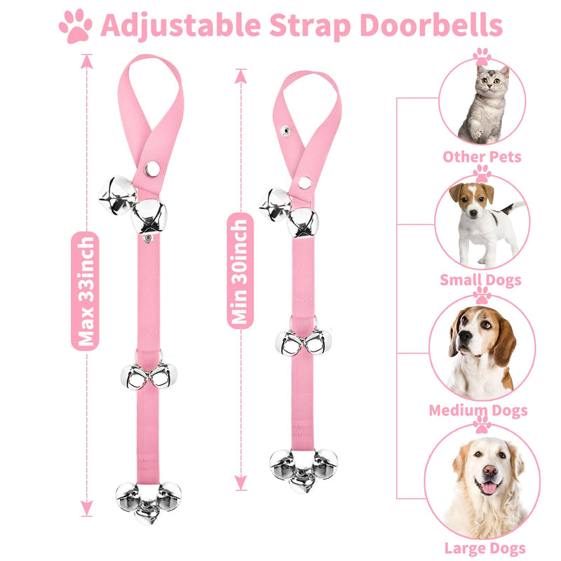 3 Pack Dog Doorbells, Pet Training Bells for Go Outside Potty Training and Communication Device Large Loud Dog Bell Cat Puppy Interactive Toys Adjustable Strap Door Bell (Pink) Pink