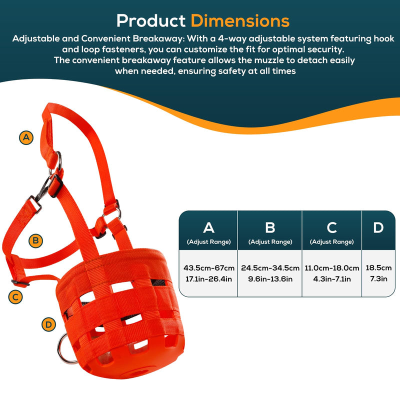 Durable Ventilated Grazing Muzzle with Attached Breakaway Halter - Lightweight Horse Muzzle, Supports Natural Grazing, Restricts Food Intake, Padded Noseband Onyx Orange