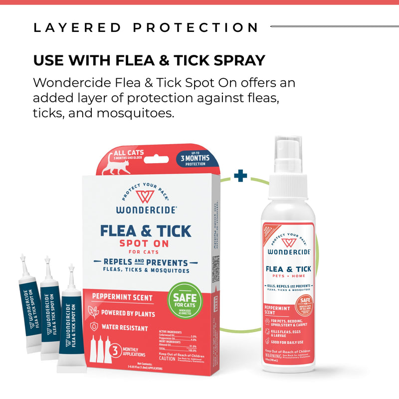 Wondercide - Flea and Tick Cat Spot On - Flea, Tick, and Mosquito Repellent, Prevention for Cats with Natural Essential Oils - Pet and Family Safe Up to 3 Months Protection - 3 Tubes of 0.03 oz